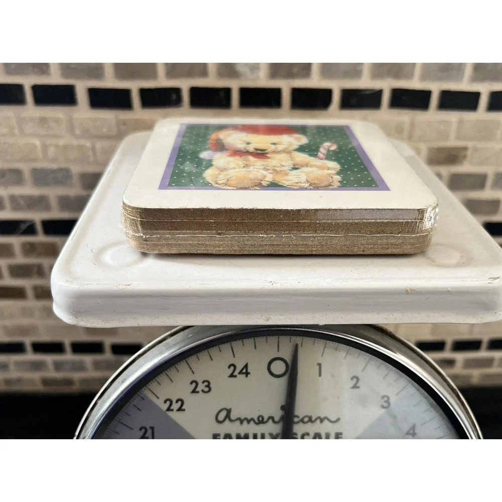Vintage Teddy Bear Cork Coaster Set Christmas Santa‎ Hat set of 4 BNIB